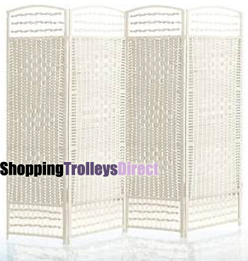 Wicker Handwoven 4 Part Panel Partition Room Divider Screen White Standard